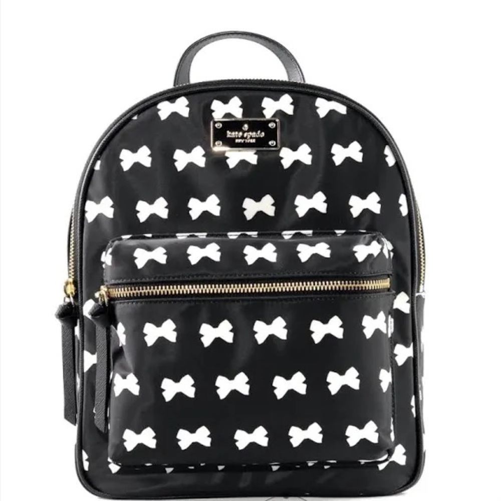 Kate Spade Black Backpack with White Bow Design